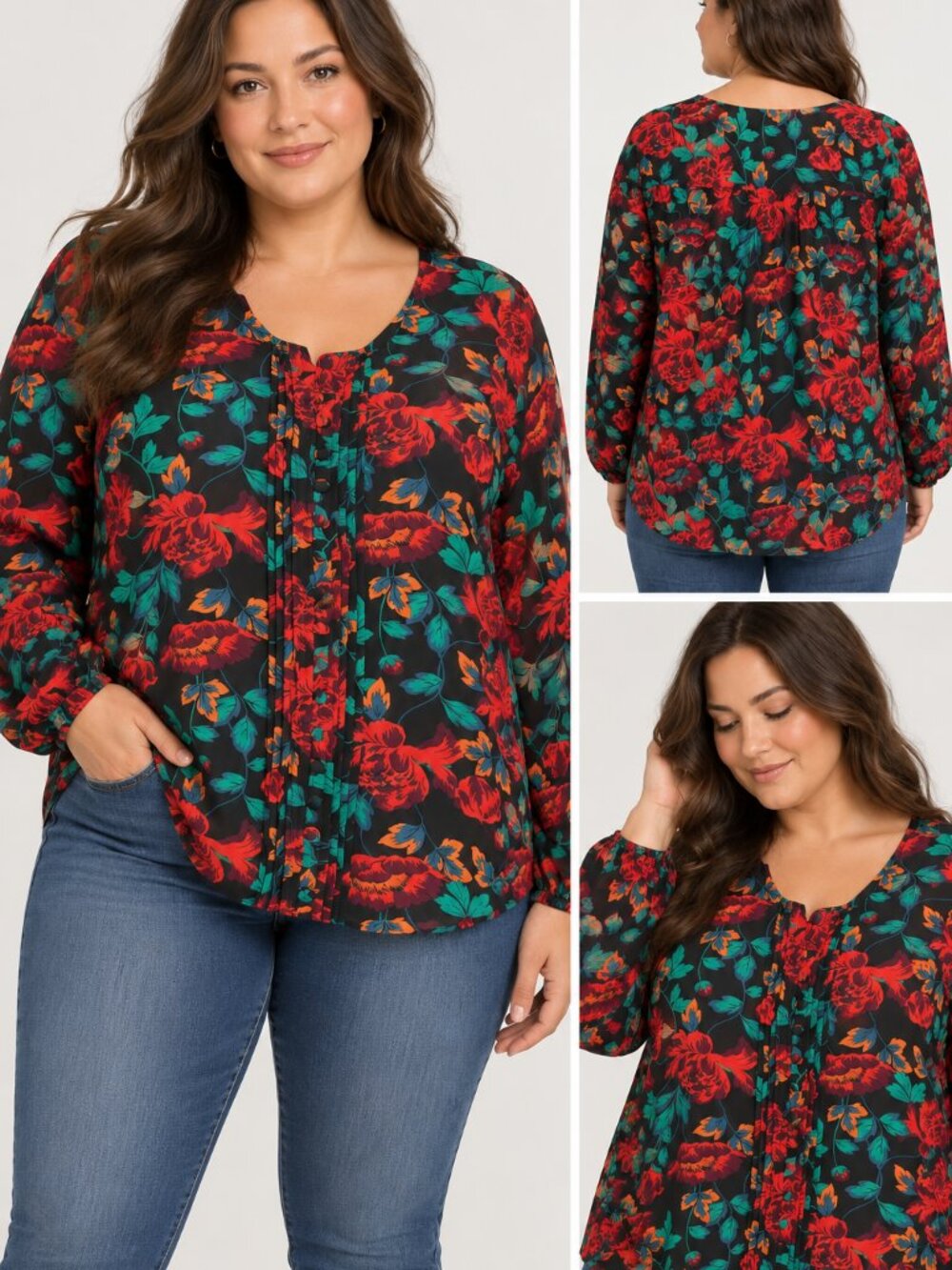 Torrid Size 2 Black Floral Blouse Long Sleeve Peasant Boho Top